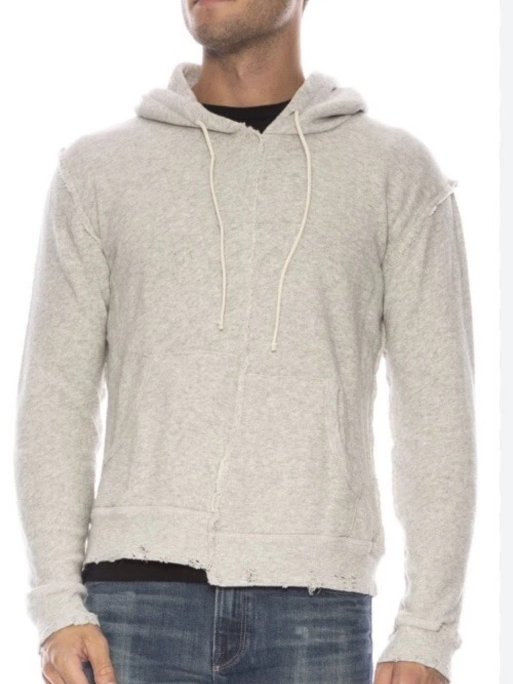 R-13 Men's Spliced Hoodie Heathered Gray Exposed Seam Asymmetrical luxury